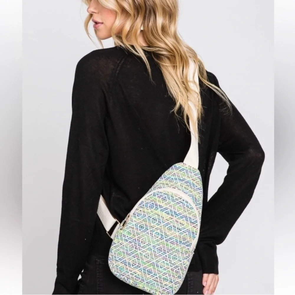 Aztec Print Crossbody Sling Bag Lightweight Geometric Backpack Travel Bag - Picture 5 of 11